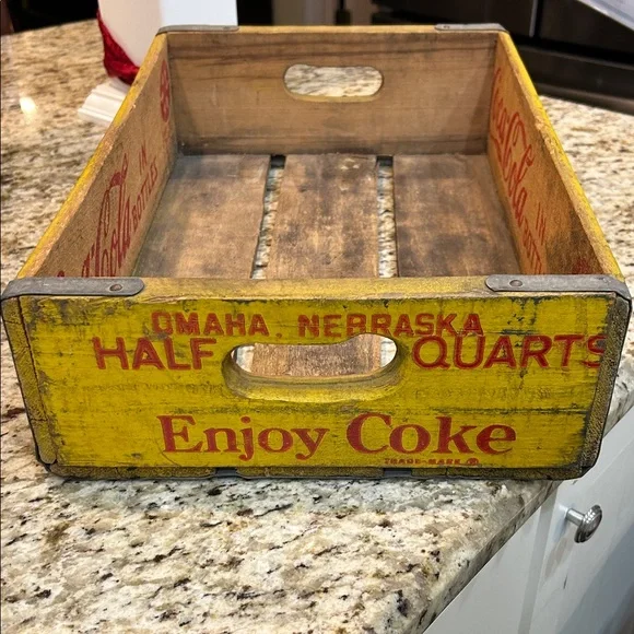Vintage Coca-Cola Yellow and Red Wooden Crate Decor